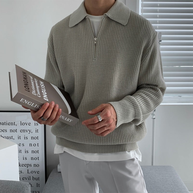 Men's Relaxed Fit Knitted Zip Jumper Casual Everyday Layering Classic