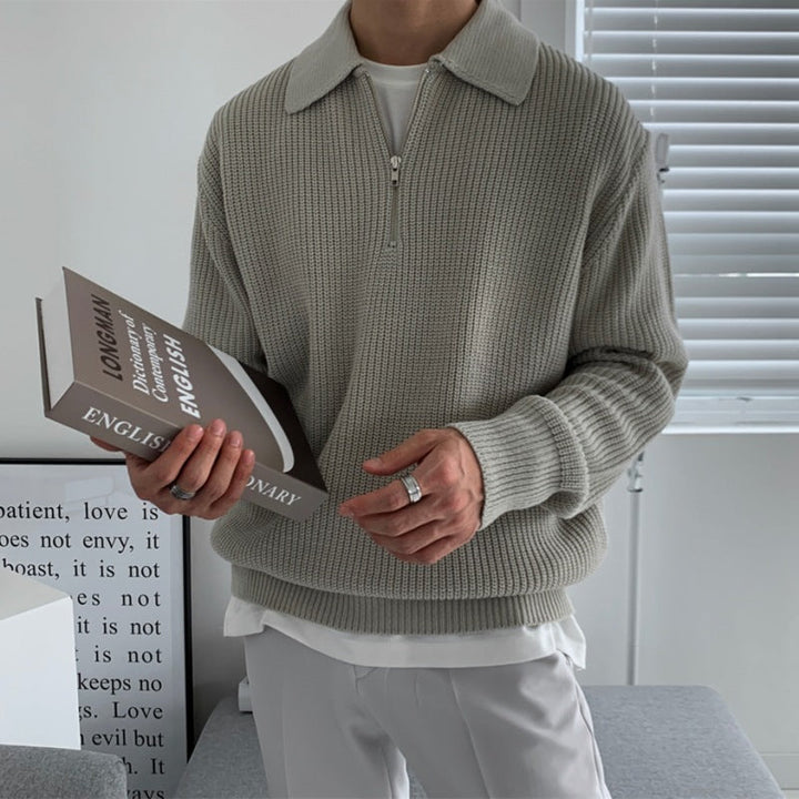 Men's Relaxed Fit Knitted Zip Jumper Casual Everyday Layering Classic