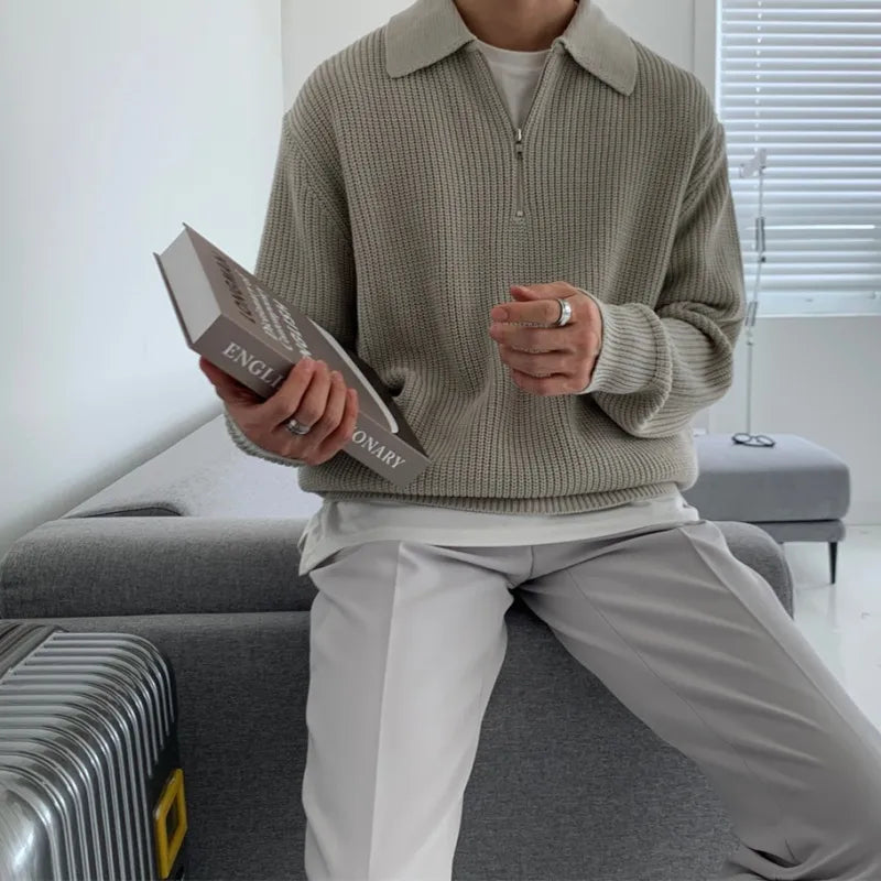 Men's Relaxed Fit Knitted Zip Jumper Casual Everyday Layering Classic