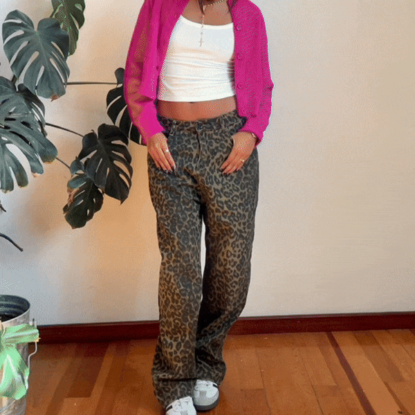 Nikita | High-Waisted Wide Leg Jeans in Leopard Print
