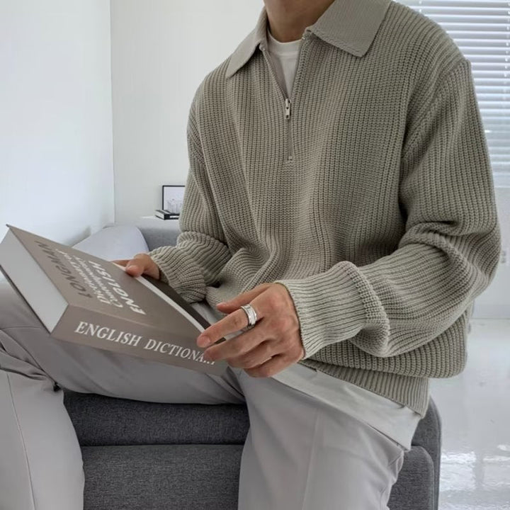Men's Relaxed Fit Knitted Zip Jumper Casual Everyday Layering Classic