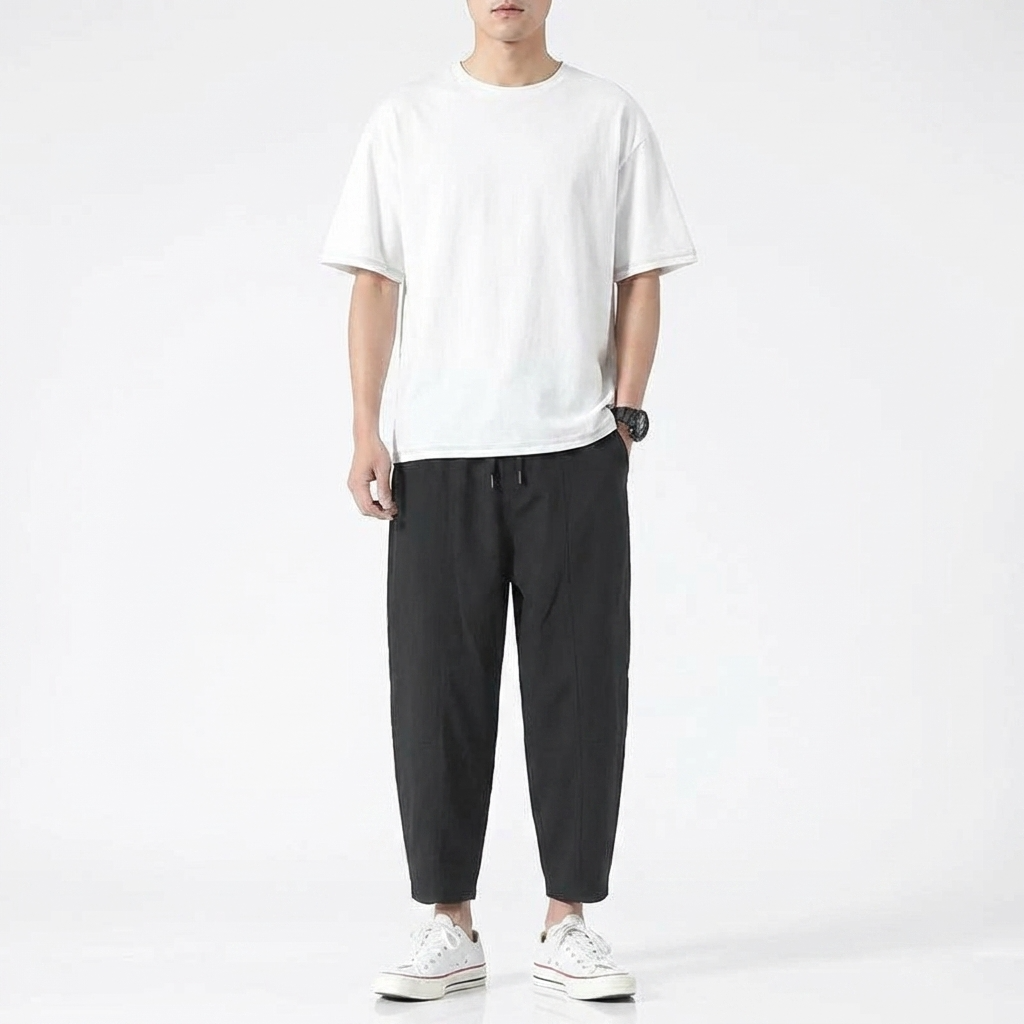 Men's Cropped Trousers Tapered Fit Flat-Front Smart-Casual Office Everyday Tailored Modern Versatile Relaxed