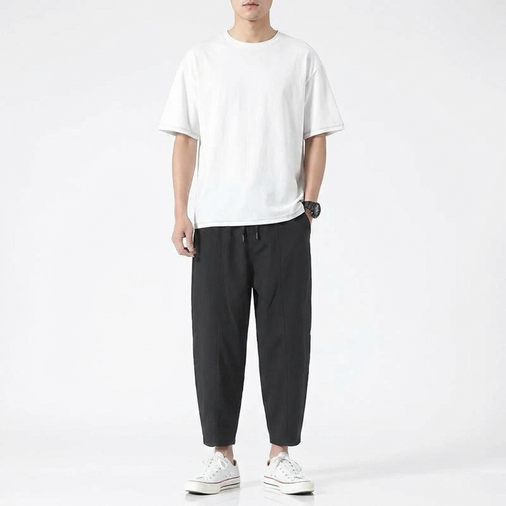 Men's Cropped Trousers Tapered Fit Flat-Front Smart-Casual Office Everyday Tailored Modern Versatile Relaxed