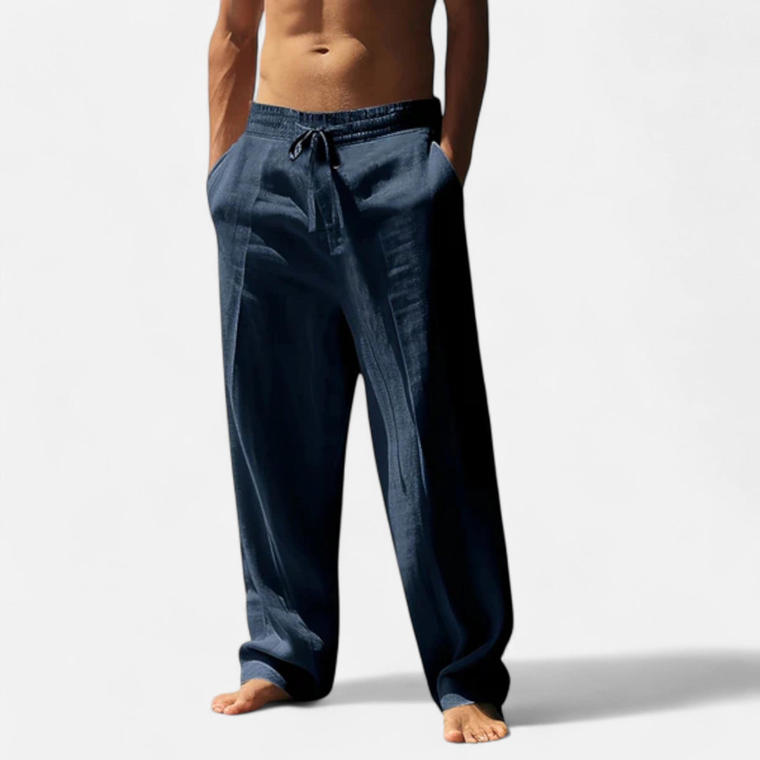 Men's Linen Trousers Relaxed Fit Drawstring Elastic Waist Breathable Summer Holiday Beach Casual Ari