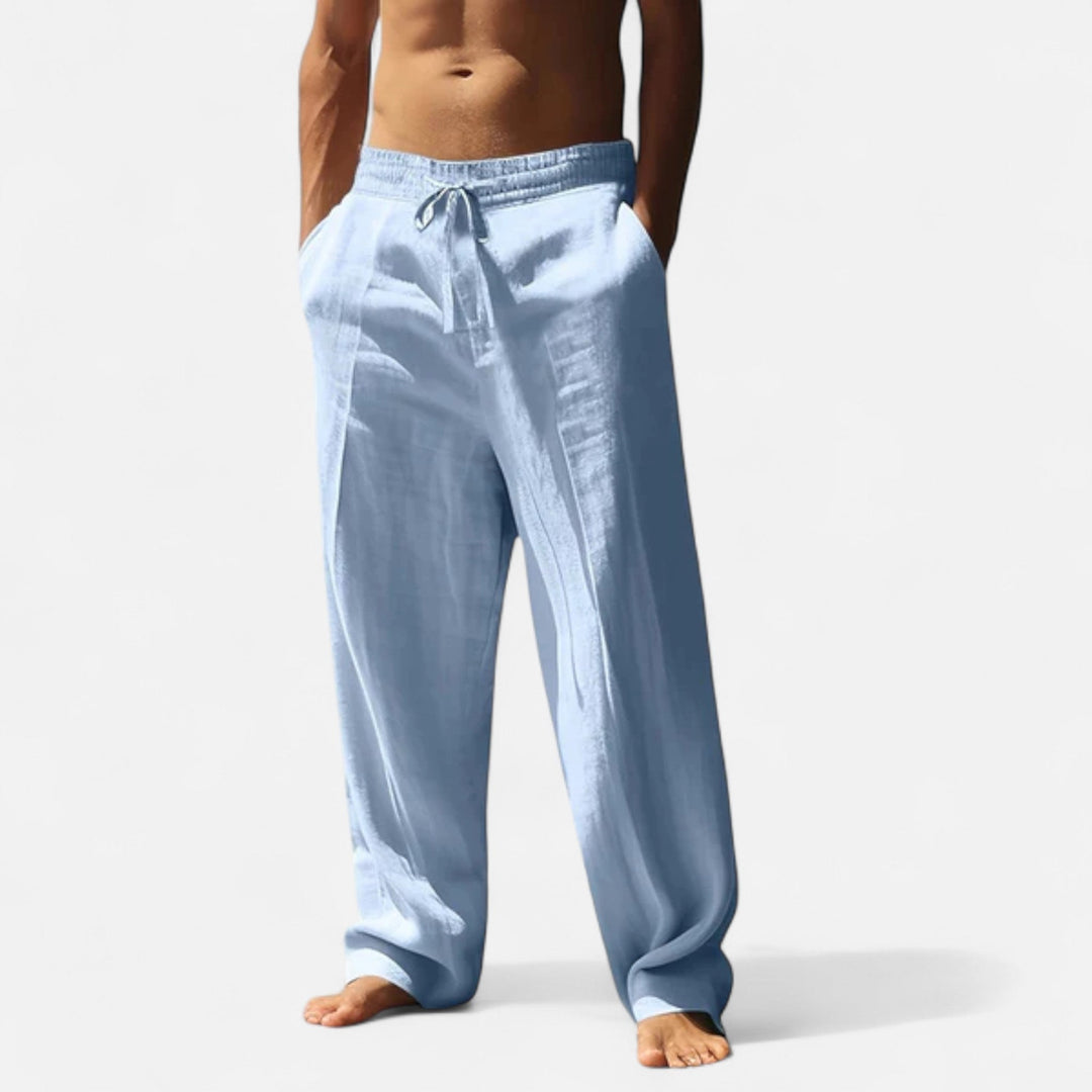 Men's Linen Trousers Relaxed Fit Drawstring Elastic Waist Breathable Summer Holiday Beach Casual Ari