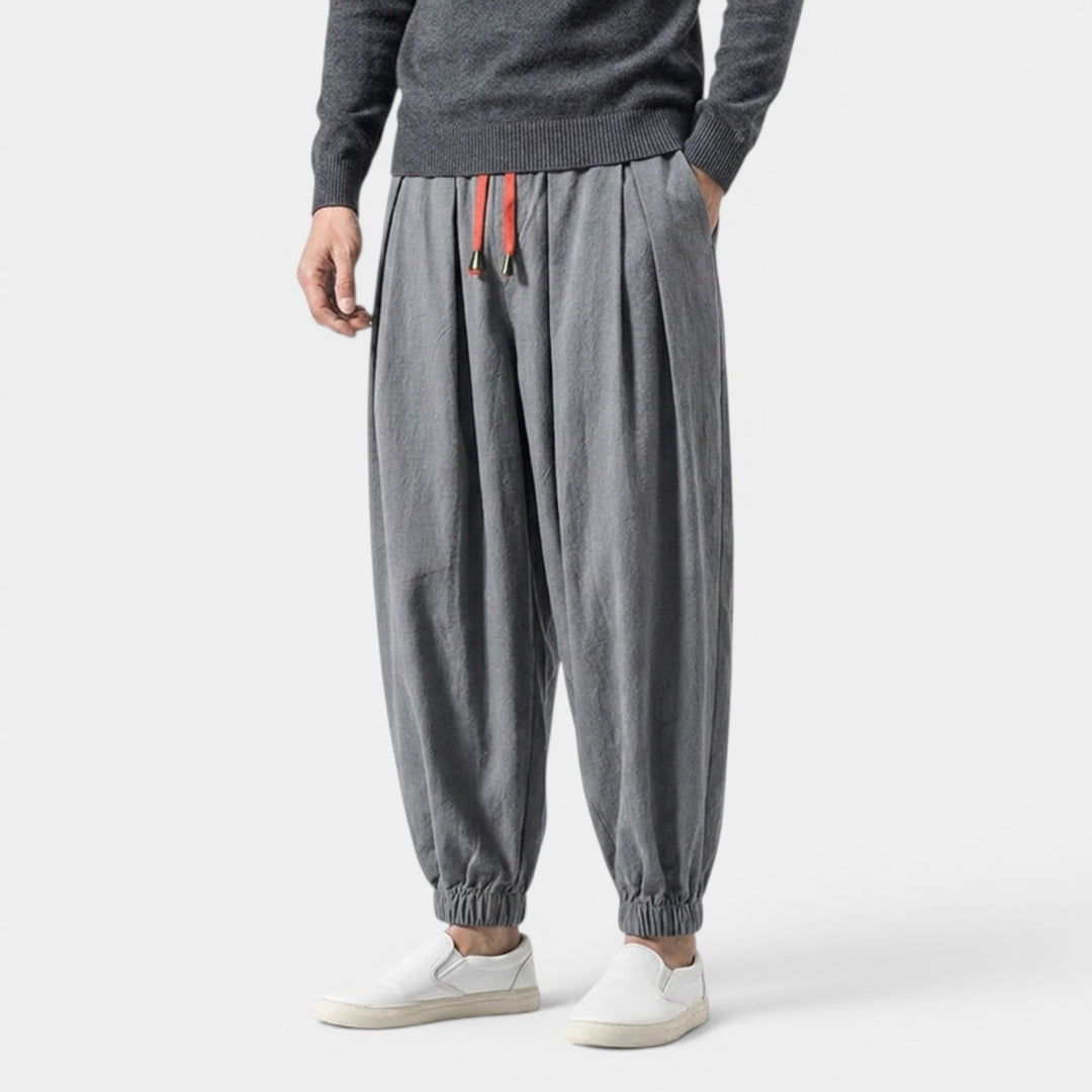 Men's Linen Blend Trousers Loose Fit Drawstring Elastic Waist Breathable Holiday Beach Casual Everyday Grayson