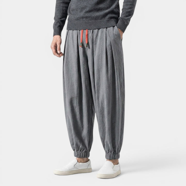 Men's Linen Blend Trousers Loose Fit Drawstring Elastic Waist Breathable Holiday Beach Casual Everyday Grayson