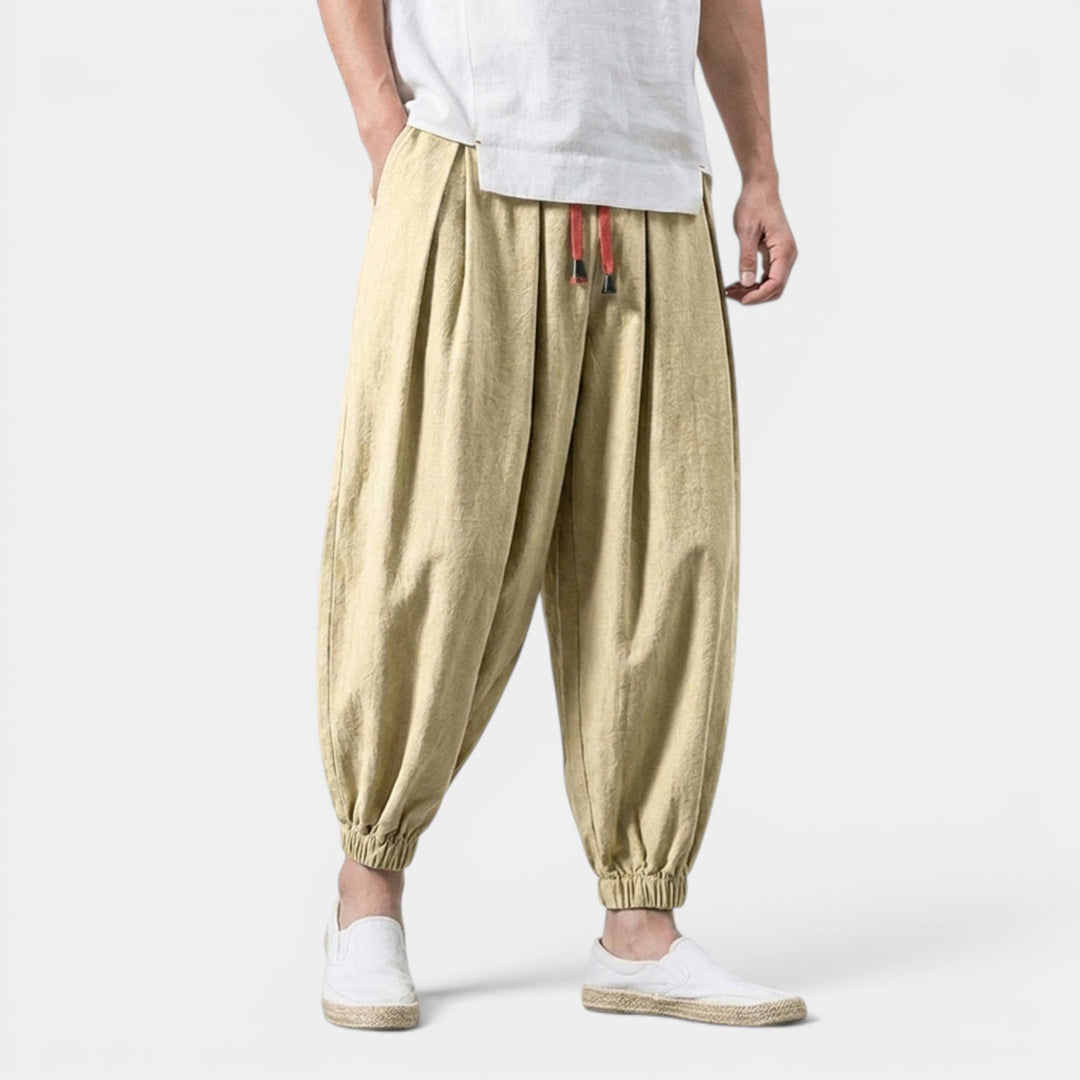 Men's Linen Blend Trousers Loose Fit Drawstring Elastic Waist Breathable Holiday Beach Casual Everyday Grayson