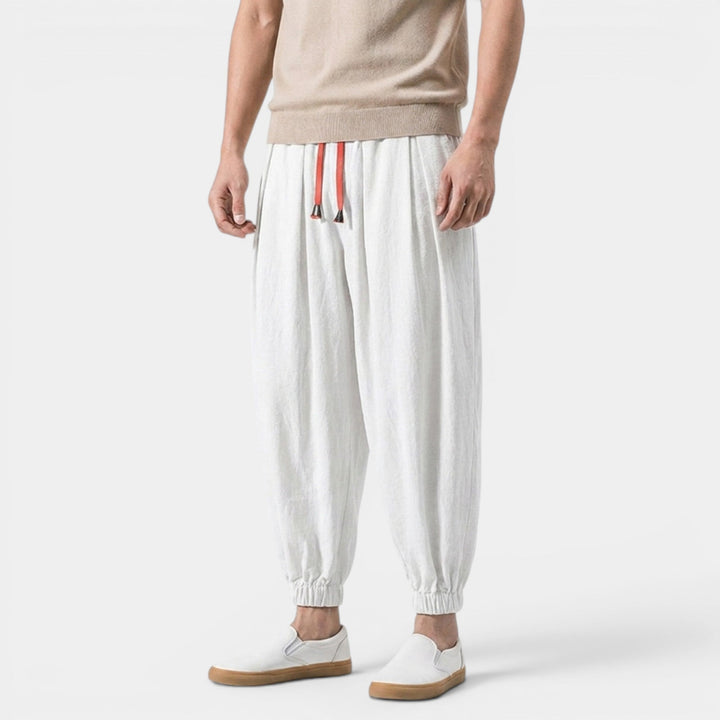 Men's Linen Blend Trousers Loose Fit Drawstring Elastic Waist Breathable Holiday Beach Casual Everyday Grayson