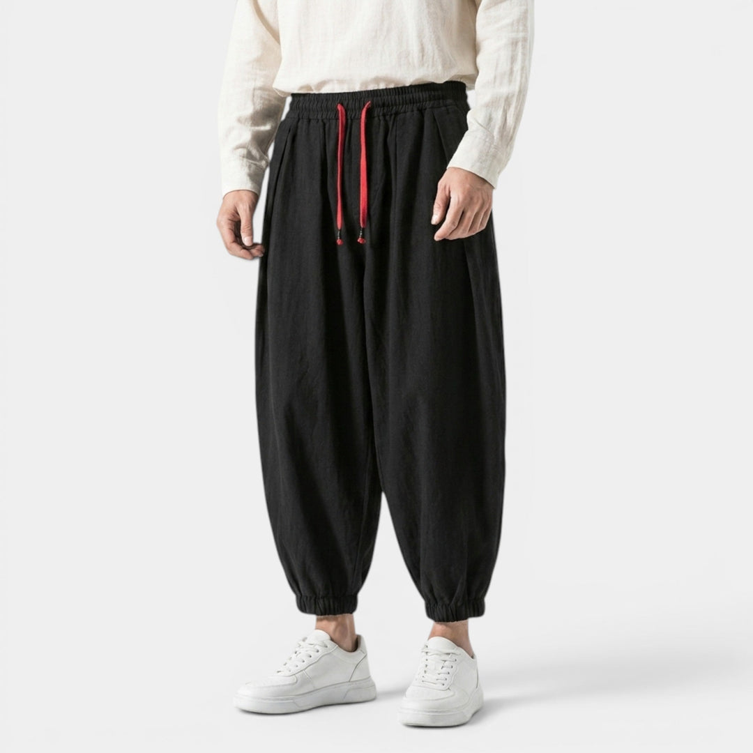 Men's Linen Blend Trousers Loose Fit Drawstring Elastic Waist Breathable Holiday Beach Casual Everyday Grayson