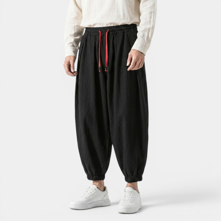Men's Linen Blend Trousers Loose Fit Drawstring Elastic Waist Breathable Holiday Beach Casual Everyday Grayson