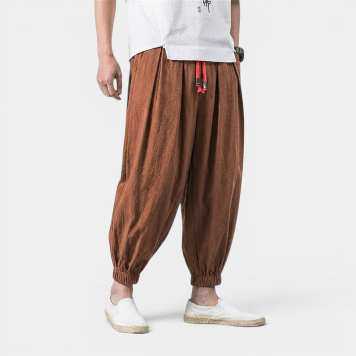 Men's Linen Blend Trousers Loose Fit Drawstring Elastic Waist Breathable Holiday Beach Casual Everyday Grayson
