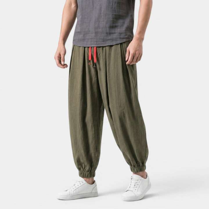 Men's Linen Blend Trousers Loose Fit Drawstring Elastic Waist Breathable Holiday Beach Casual Everyday Grayson