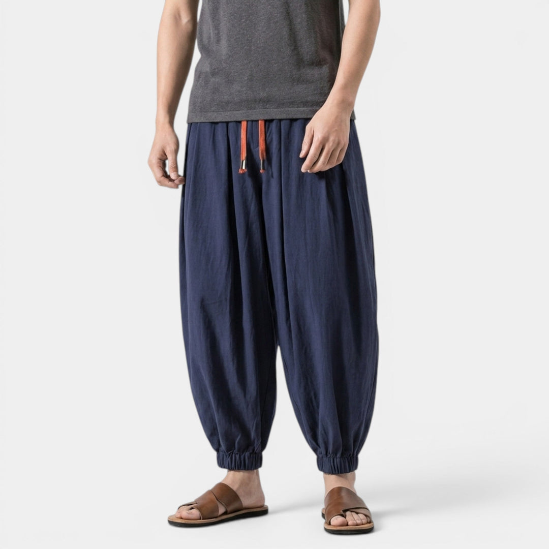 Men's Linen Blend Trousers Loose Fit Drawstring Elastic Waist Breathable Holiday Beach Casual Everyday Grayson