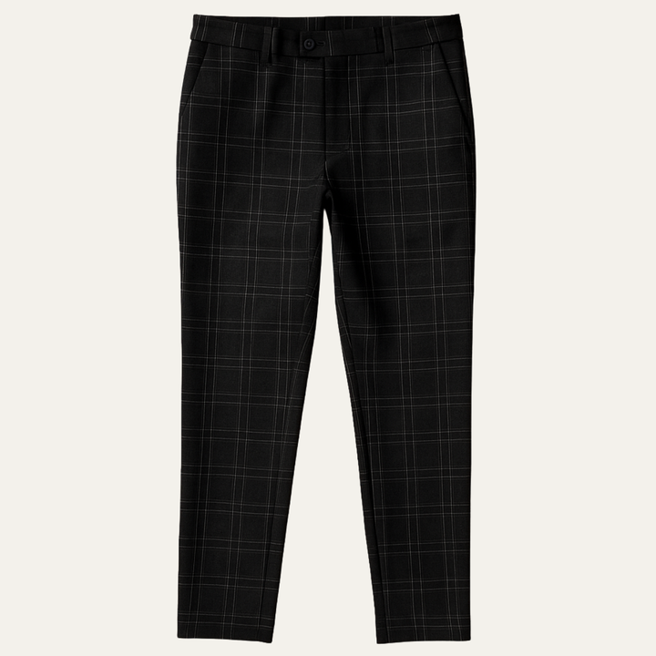 Men's Checked Trousers Slim Fit Flat-Front Tapered Smart-Casual Office Business Everyday Tailored Plaid Versatile Hargrove