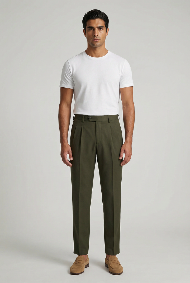 Men's Pleated Trousers Tapered Flat-Front Tailored Smart-Casual Office Formal Business Everyday Classic Versatile