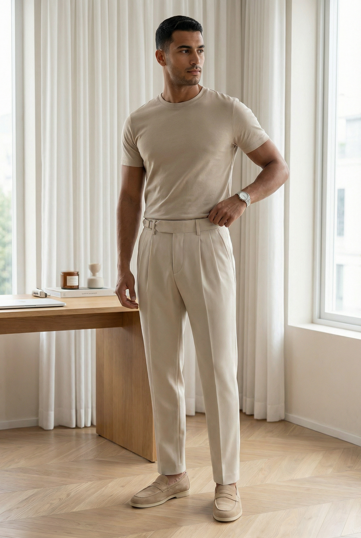 Men's Pleated Trousers Tapered Flat-Front Tailored Smart-Casual Office Formal Business Everyday Classic Versatile