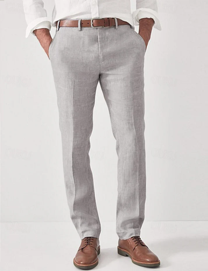 Men's Casual Trousers Regular Fit Flat-Front Tapered Smart-Casual Office Everyday Tailored Versatile Rockwell