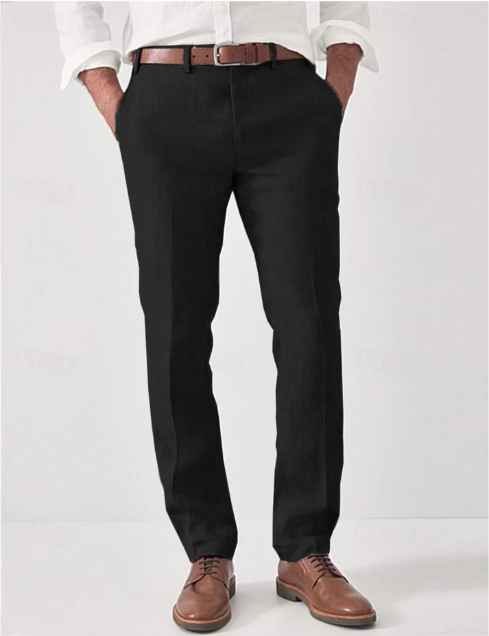Men's Casual Trousers Regular Fit Flat-Front Tapered Smart-Casual Office Everyday Tailored Versatile Rockwell
