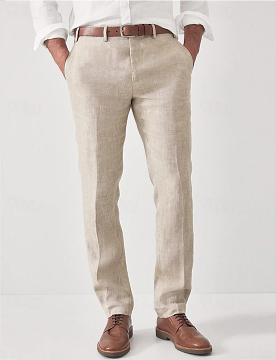 Men's Casual Trousers Regular Fit Flat-Front Tapered Smart-Casual Office Everyday Tailored Versatile Rockwell