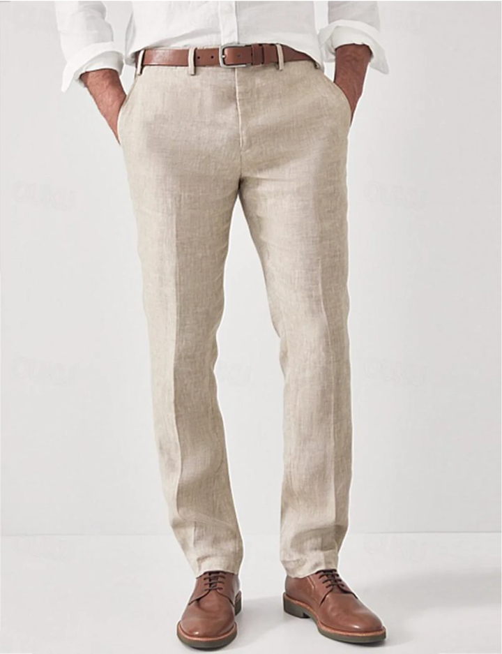 Men's Casual Trousers Regular Fit Flat-Front Tapered Smart-Casual Office Everyday Tailored Versatile Rockwell