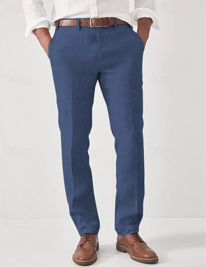 Men's Casual Trousers Regular Fit Flat-Front Tapered Smart-Casual Office Everyday Tailored Versatile Rockwell