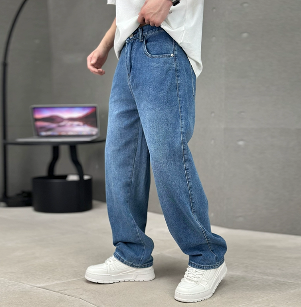 Men's Straight Leg Jeans Loose Fit Denim Casual Everyday Relaxed Streetwear Washed Five-Pocket Felix