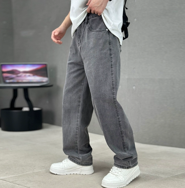 Men's Straight Leg Jeans Loose Fit Denim Casual Everyday Relaxed Streetwear Washed Five-Pocket Felix