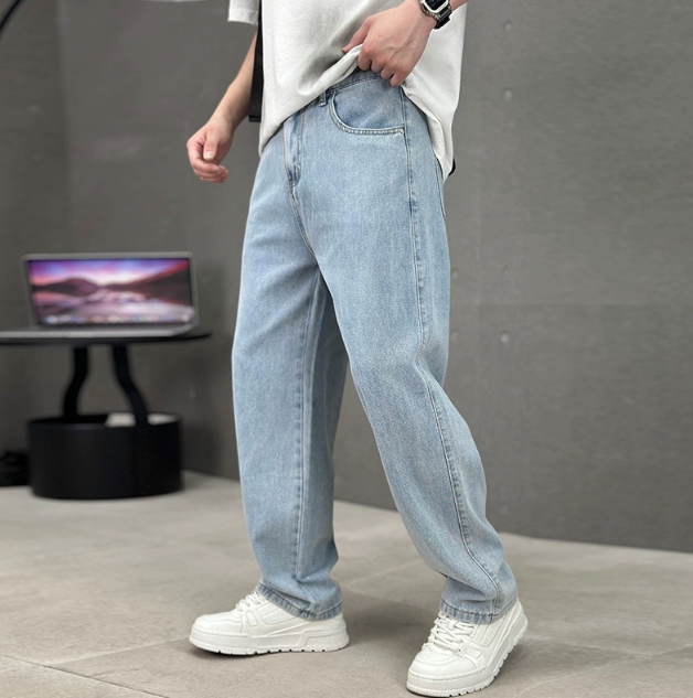 Men's Straight Leg Jeans Loose Fit Denim Casual Everyday Relaxed Streetwear Washed Five-Pocket Felix