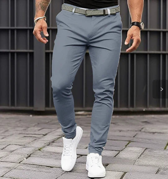 Men's Chino Trousers Slim Fit Stretch Flat-Front Smart-Casual Office Everyday Tailored Cotton Toby