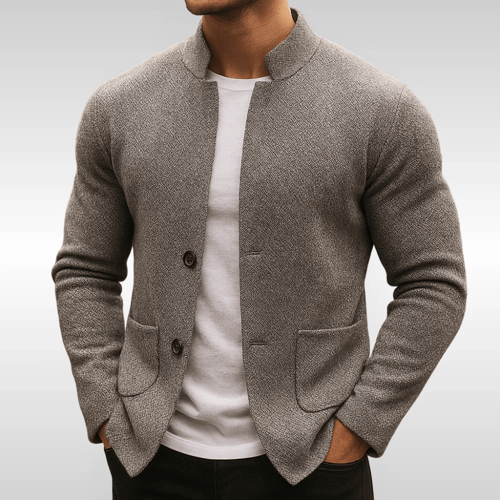 Men's Knit Cardigan Mandarin Collar Two Button Casual Smart Layering Everyday Wear
