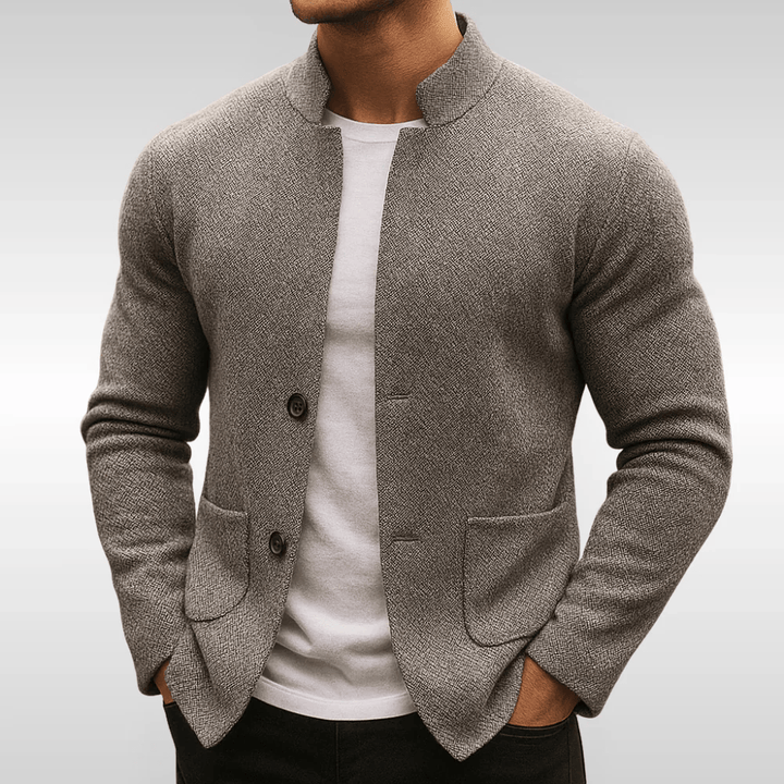Men's Knit Cardigan Mandarin Collar Two Button Casual Smart Layering Everyday Wear