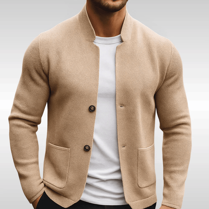 Men's Knit Cardigan Mandarin Collar Two Button Casual Smart Layering Everyday Wear