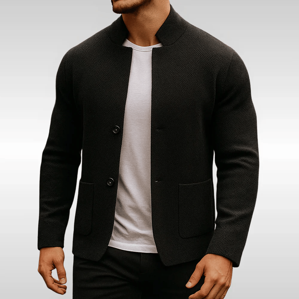 Men's Knit Cardigan Mandarin Collar Two Button Casual Smart Layering Everyday Wear