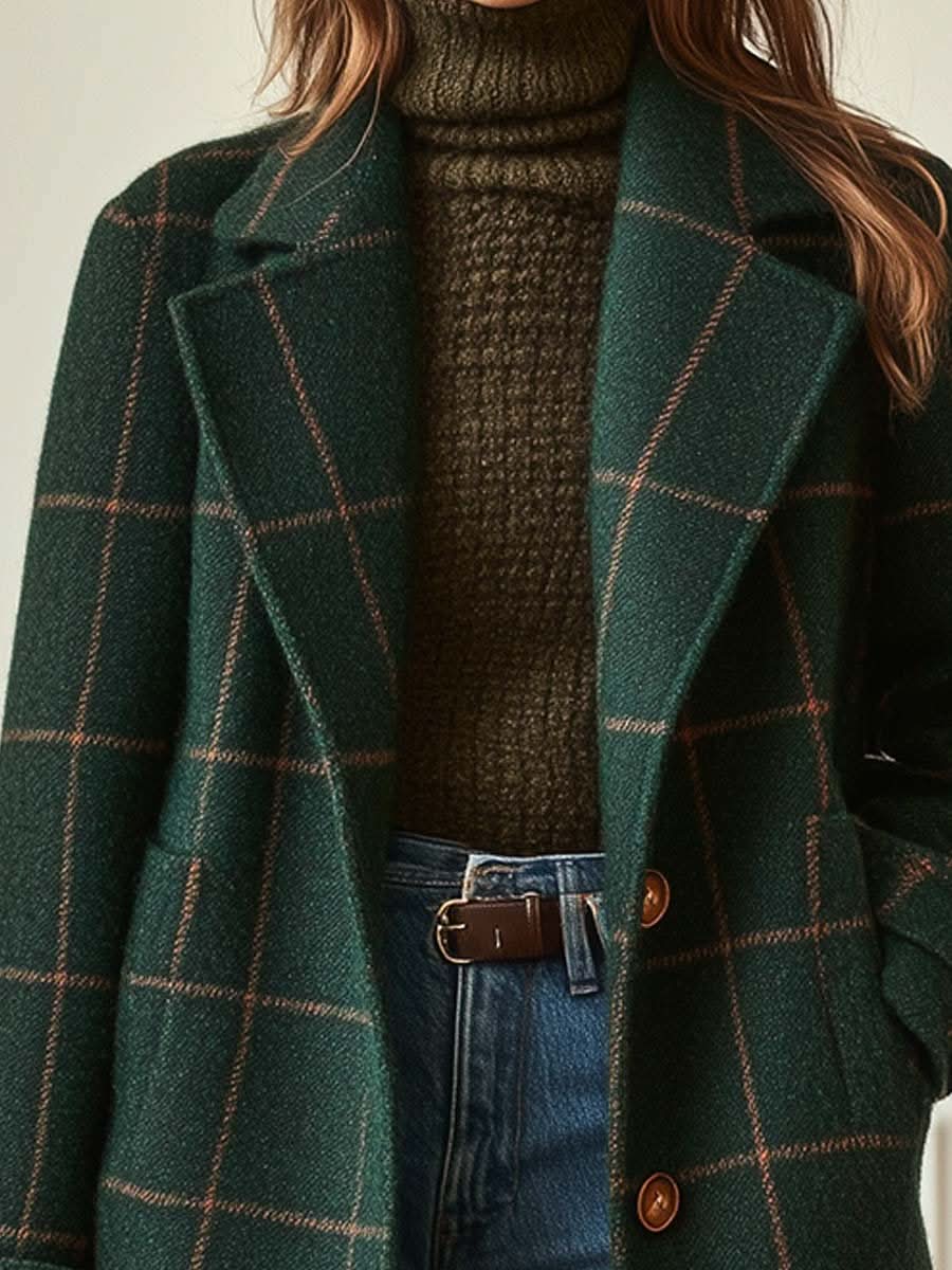 Ardelise | Plaid Trench Coat with Notched Collar