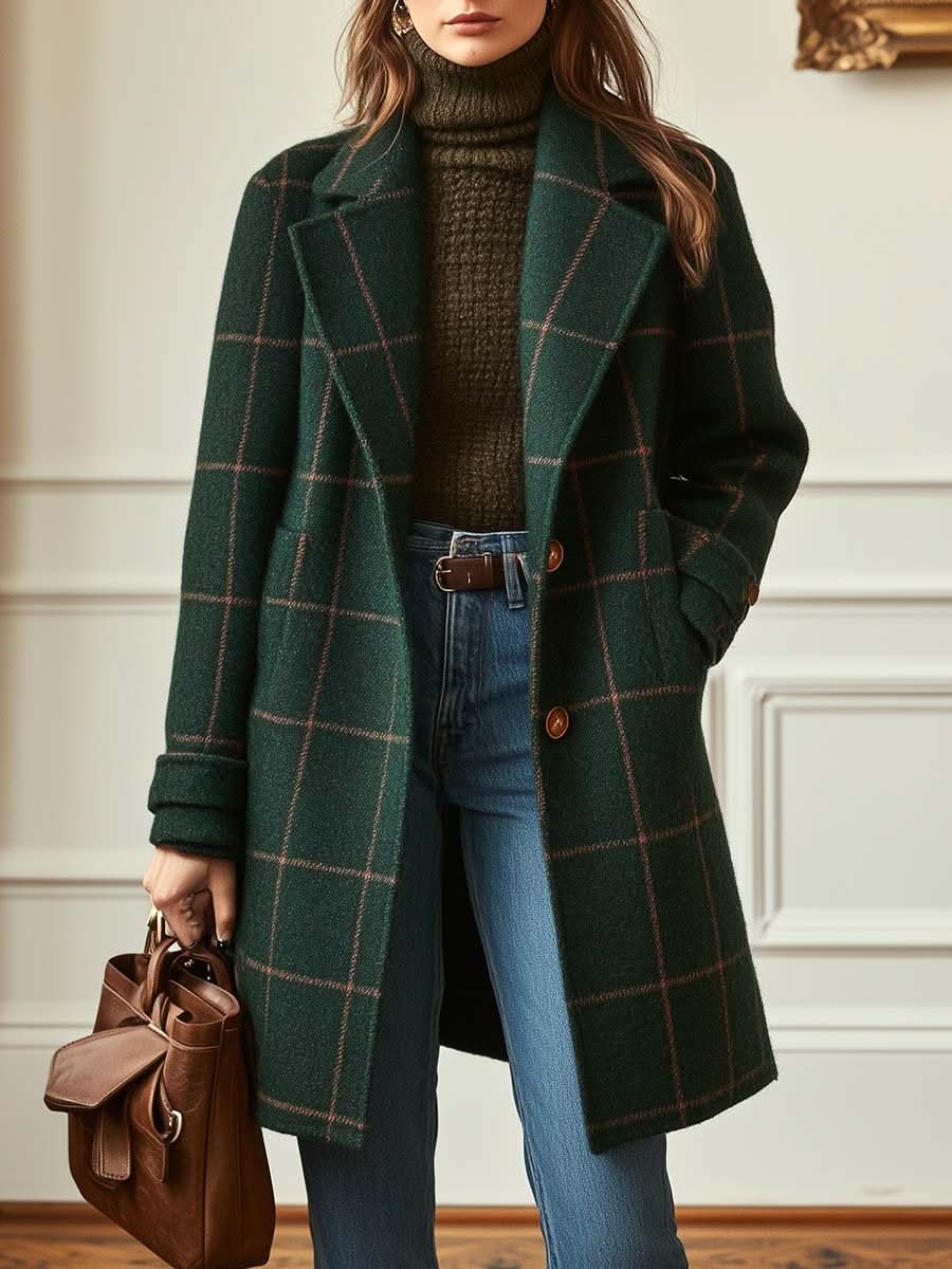 Ardelise | Plaid Trench Coat with Notched Collar