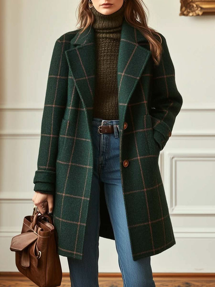 Ardelise | Plaid Trench Coat with Notched Collar