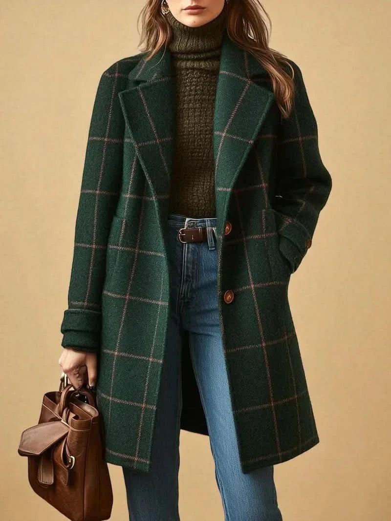 Ardelise | Plaid Trench Coat with Notched Collar