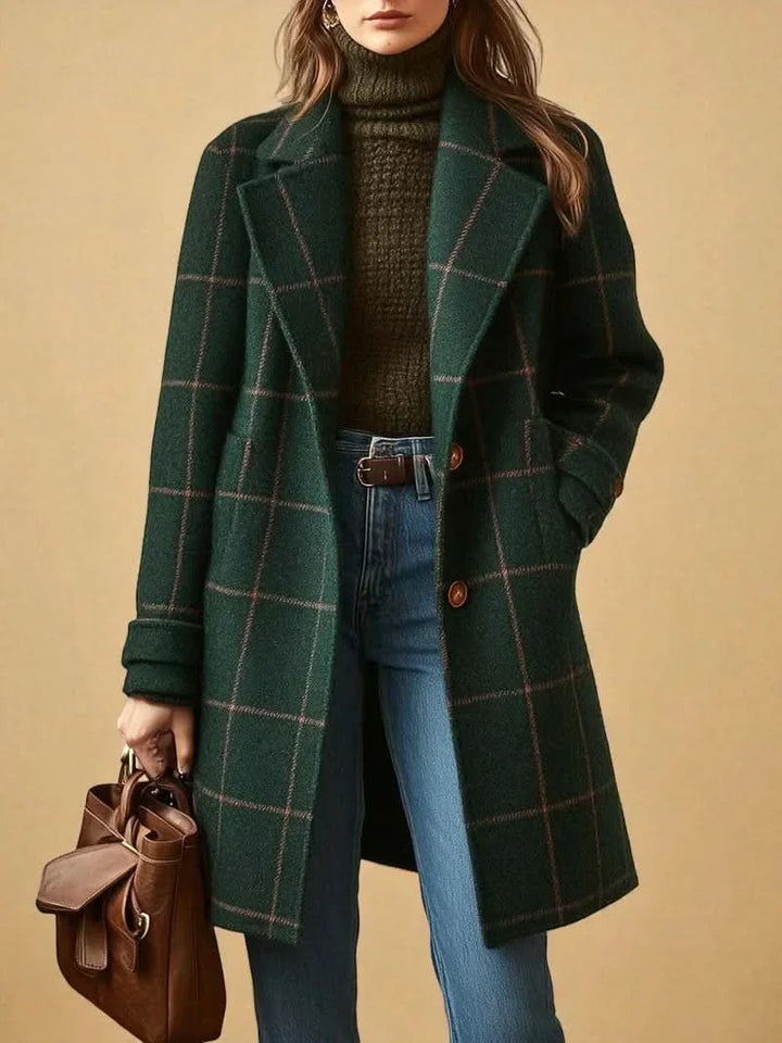 Ardelise | Plaid Trench Coat with Notched Collar