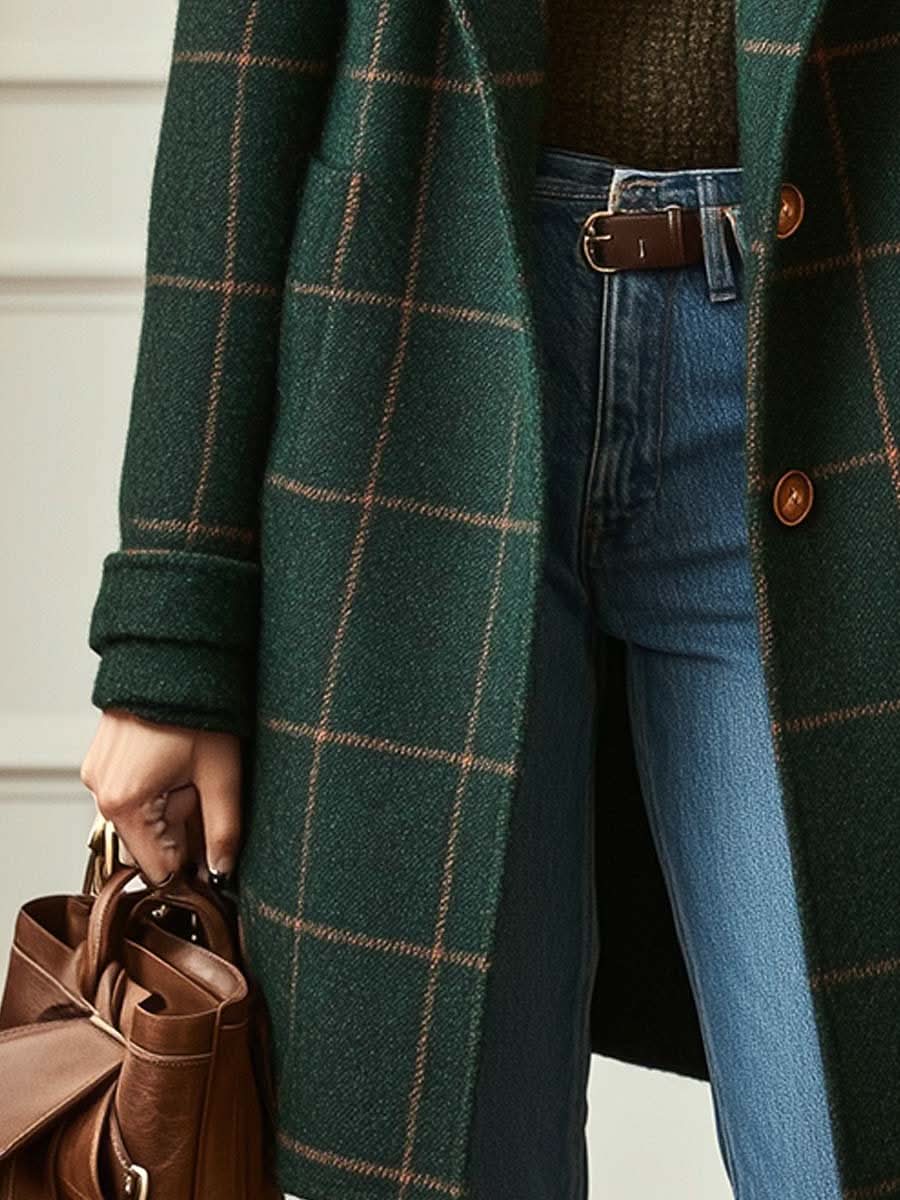 Ardelise | Plaid Trench Coat with Notched Collar