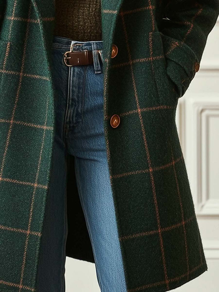 Ardelise | Plaid Trench Coat with Notched Collar