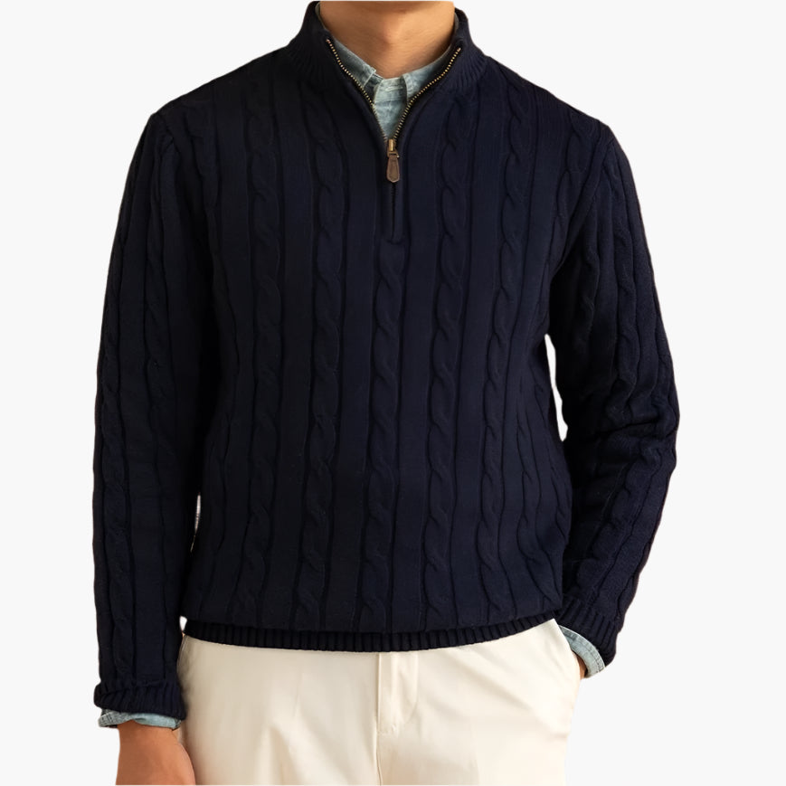 Men's Zipped Sweater Relaxed Fit Long Sleeve Stand Collar Casual Everyday