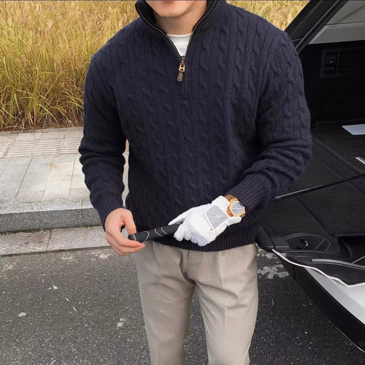 Men's Zipped Sweater Relaxed Fit Long Sleeve Stand Collar Casual Everyday