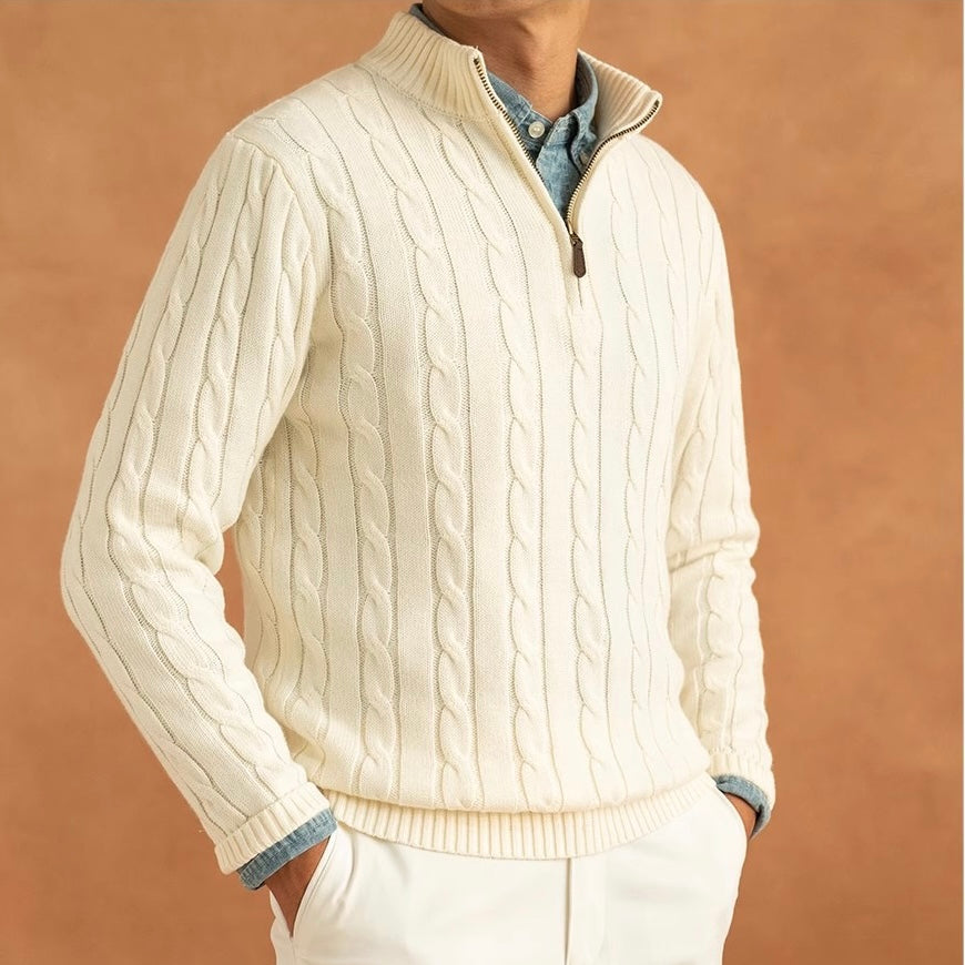 Men's Zipped Sweater Relaxed Fit Long Sleeve Stand Collar Casual Everyday
