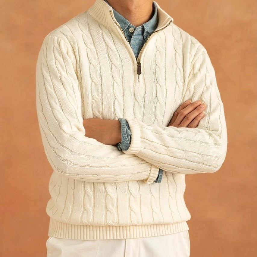 Men's Zipped Sweater Relaxed Fit Long Sleeve Stand Collar Casual Everyday