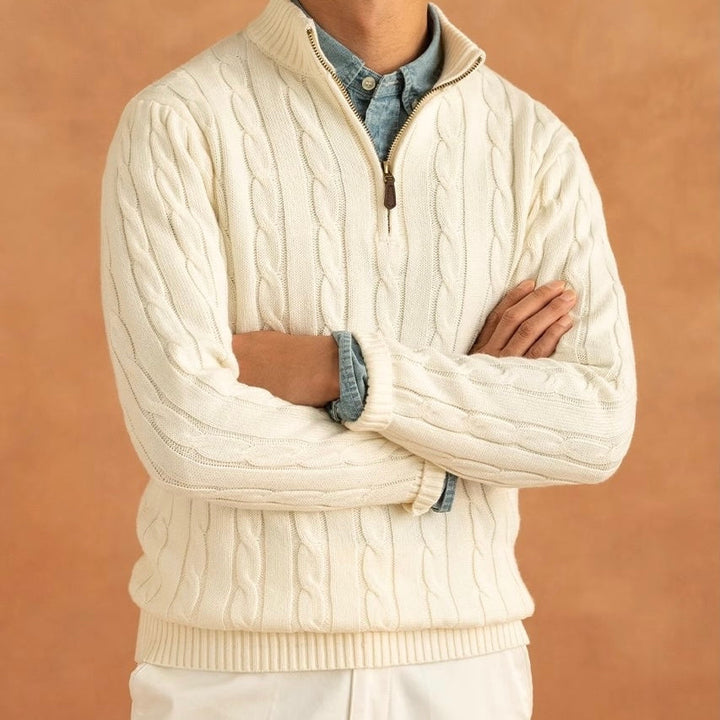Men's Zipped Sweater Relaxed Fit Long Sleeve Stand Collar Casual Everyday