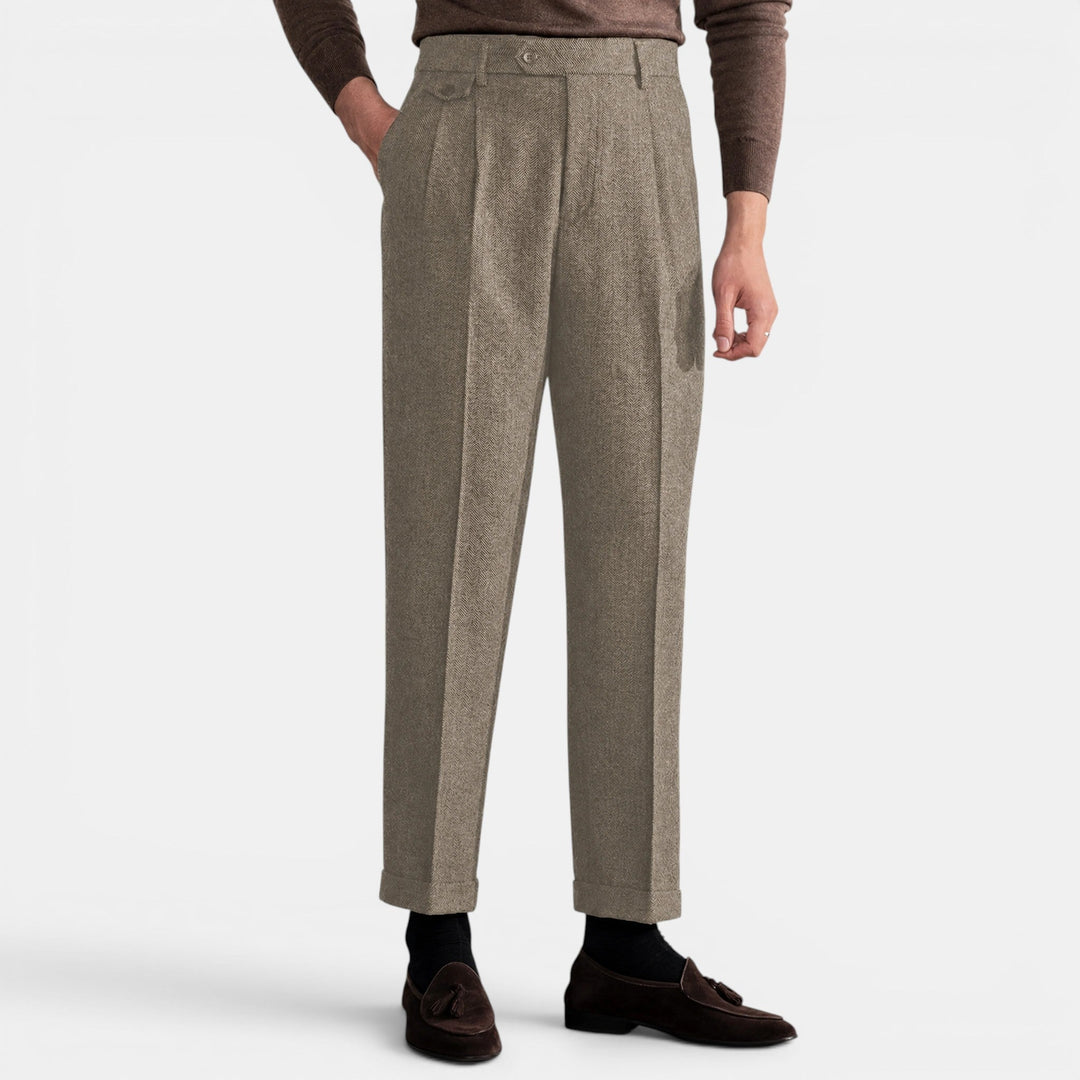 Men's Dress Trousers Slim Fit Vintage Flat-Front Tailored Smart-Casual Office Formal Everyday Edmund