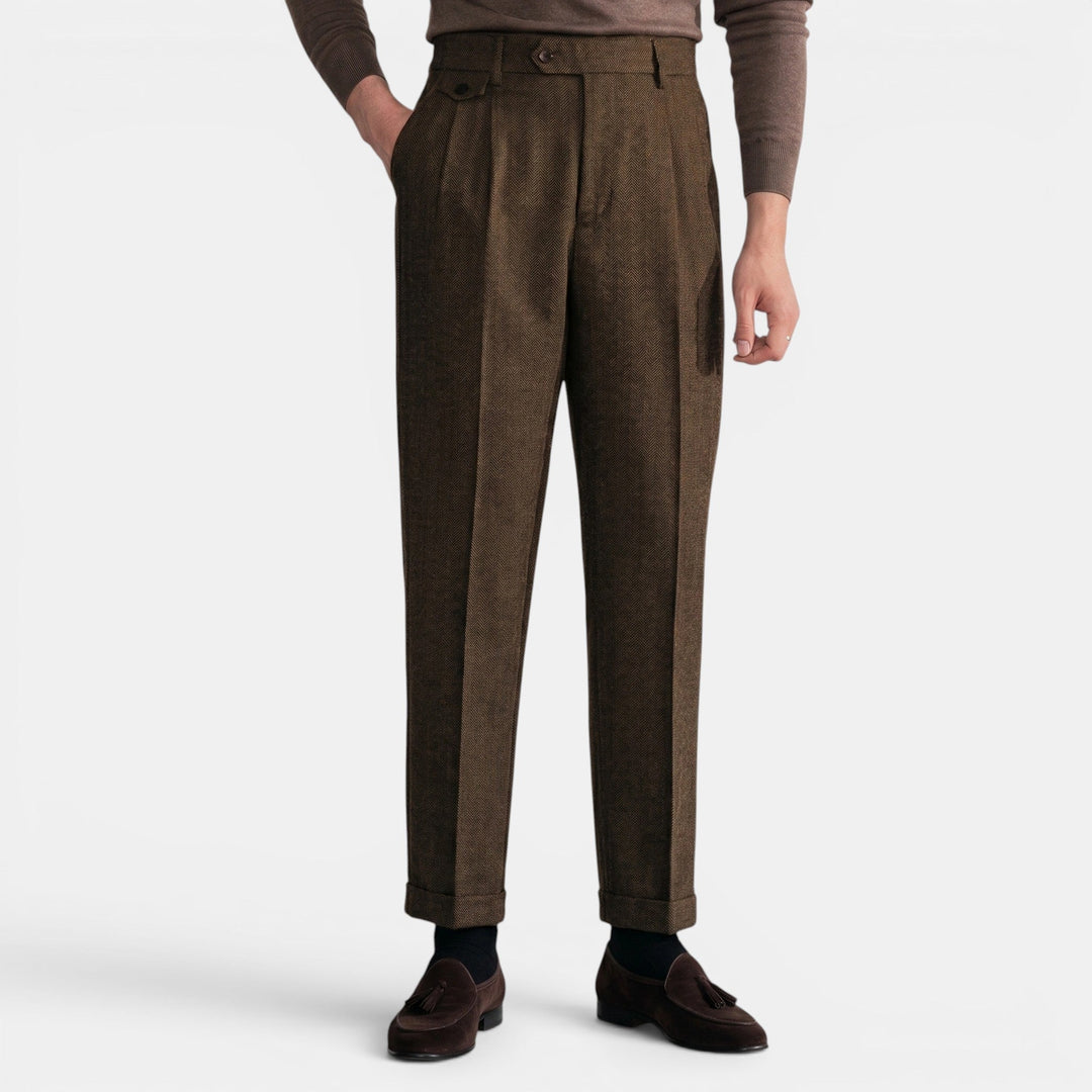Men's Dress Trousers Slim Fit Vintage Flat-Front Tailored Smart-Casual Office Formal Everyday Edmund