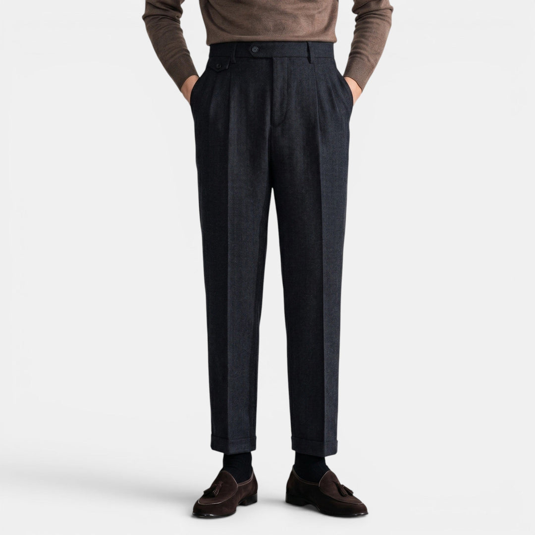 Men's Dress Trousers Slim Fit Vintage Flat-Front Tailored Smart-Casual Office Formal Everyday Edmund