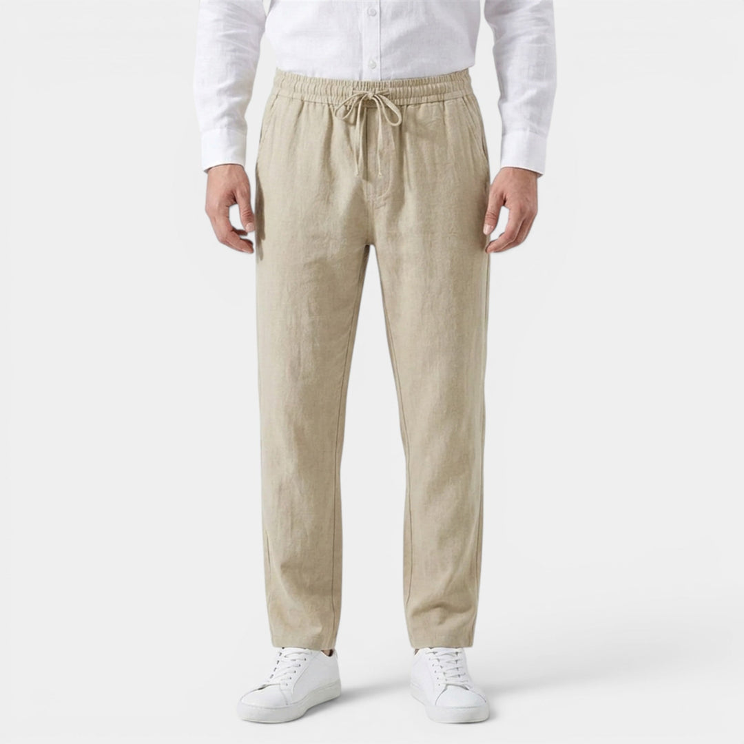 Men's Linen Cotton Trousers Tapered Drawstring Elastic Waist Breathable Holiday Beach Casual Everyday Emory